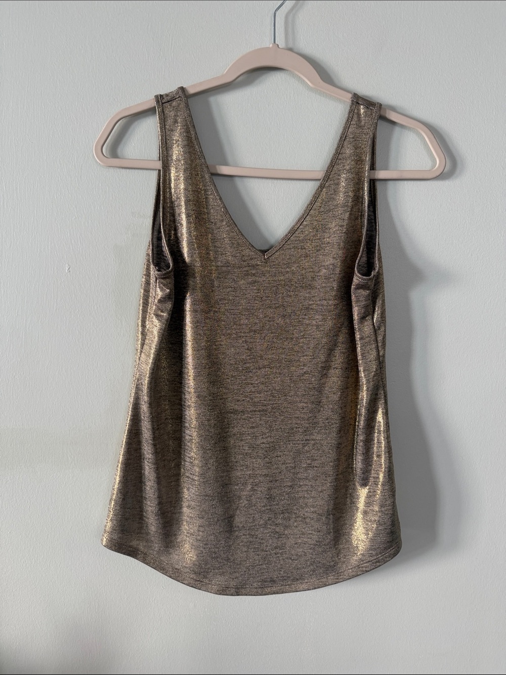 White House Black Market Metallic Gold V-Neck Tank